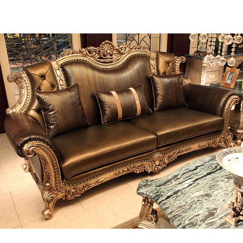 Xisheng furniture European leather sofa combination 123 seats American retro living room luxury solid wood sofa custom