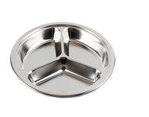 Thickened round stainless steel plate canteen three-grid grid students fast food plate kindergarten tableware 304