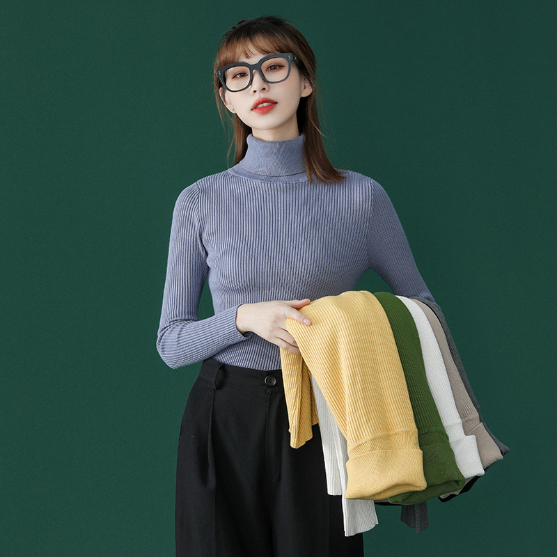货足2021春季高品质@中性风高领毛衣女打底衫针织衫内搭卫衣p45
