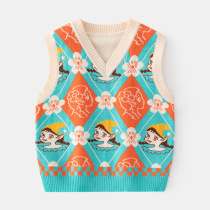 Girl V Collar Knit Waistcoat 2022 Autumn Children Double Cotton Thread Girl Jacquard Sweater Baby Jacket Head Vest