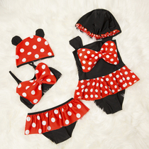Childrens bathing suit Girl baby one-piece hot spring girl princess split small medium and large childrens swimming cap set Swimsuit