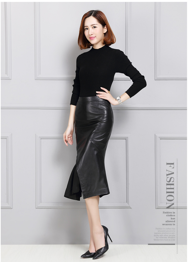 酷蜜儿真皮皮裙半身裙女绵羊皮真皮中长款皮裙修身显瘦真皮皮裙