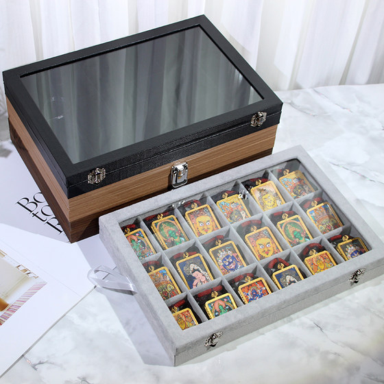 Thangka Storage Box Zakiram Amulet 컬렉션 디스플레이 박스 뚜껑이있는 먼지 방진 펜던트 목걸이 스탠드 18- 위치 Thangka Storage Box Zakiram Amulet 컬렉션 디스플레이 박스 뚜껑이있는 먼지 방진 펜던트 목걸이 스탠드 18- 위치