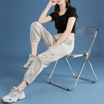 Apricot Speed Dry Sports Pants Woman 2022 Summer New Loose Breathable Thin 90% Foot Casual Pants Tide