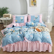 100% cotton bed skirt four-piece girl heart ins ruffled quilt cover net red princess bedding
