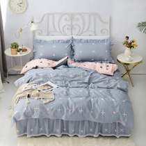 Korean version of the 100% cotton bed skirt denim cotton simple bedspread-bed suite 1 8 m2 0 meters bedding winter