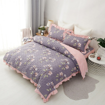 Cotton padded quilted bed skirt bedspread four-piece cotton warm quilt cover summer quilted 1 5 1 8m