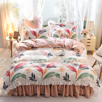 Bed four-piece cotton bed skirt Korean Princess wind ruffles 100% cotton quilt cover bed cover spring and winter