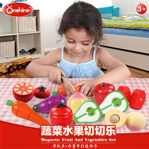Childhood unlimited boxed magnetic simulation fruit and vegetable combination Baby cut look wooden childrens house toys