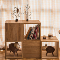 Solid wood coffee table Japanese wooden storage bookshelf square lattice simple modern display stand multifunctional photography decoration props