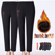 Middle-aged and elderly womens pants plus velvet thickened 60-70 years old mother pants old cotton pants 80 grandma warm trousers wear