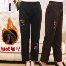 Grandma winter pants high waist middle-aged elderly womens pants loose elastic waist straight pants 70-year-old mother corduroy pants