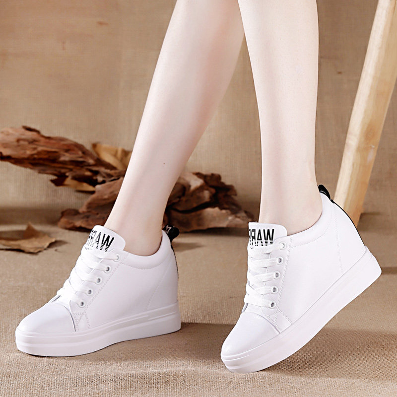 2017秋冬新款百搭内增高女鞋坡跟休闲加绒白色运动鞋女韩版小白鞋_7折
