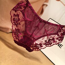 European and American sexy lace ladies briefs seduction transparent ice silk embroidery low waist mesh underwear women cotton crotch