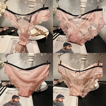 Pink girl mood mesh sexy lace underwear women low waist perspective seduction cotton file breifs skin breathable