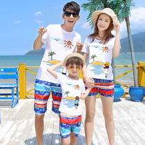 Summer new three-mouth beach parent-child outfit short-sleeved t-shirt seaside family outfit Mother-child outfit Mother-daughter family outfit suit