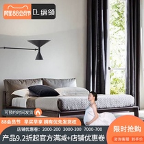 Nordic solid wood bed Modern simple 1 5 meters 1 8 meters double Italian minimalist solid wood leather bed Master bedroom bed