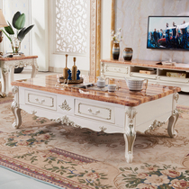 European-style marble coffee table TV cabinet combination full living room small apartment with drawer tea table solid wood simple tea table