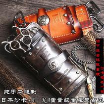 Japan imported Shaka SAKA leather scissors bag heavy metal retro hairdressing kit hair stylist satchel running bag