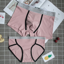 Couple underwear cotton crotch 100% cotton stripes new personality creative waist mens and womens set flat corner breifs