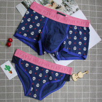 Couple underwear cotton crotch 100% cotton creative sports underwear set personality waist mens flat angle womens triangle