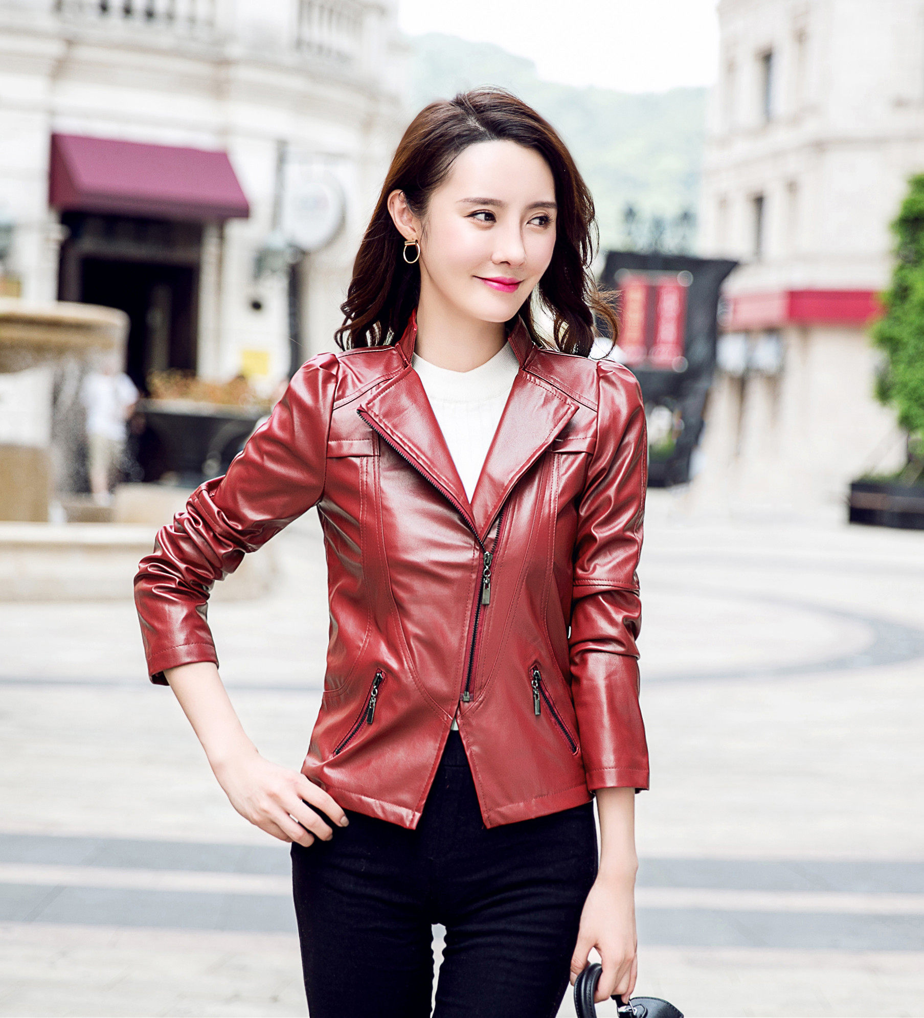 实拍 春秋新款女装皮衣女短款韩版修身机车pu女小皮衣皮夹克外套