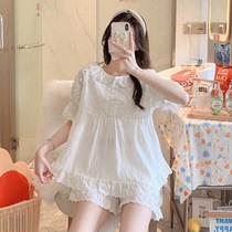 Pajamas Woman Summer Short Sleeve Shorts Pure Cotton Small Flower Sucking Sweat Comfort Home Conserved Palace Windy Princess Fairy Suit