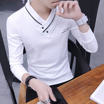 In autumn and winter long-sleeved T-shirts men wear V-collar trend winter clothes with velvet and thicker-dressed base shirts