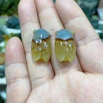 Natural Xiu Jade Pendant Cicada Blue Water Flower Jade Pendant Earrings