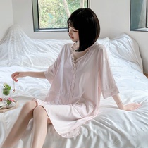 Ice Silk Sleepwear Sleeping Skirt Woman Summer Short Sleeves Silk Cute White 2021 New Internet Red Popcorn sweet and beautiful home clothes