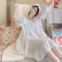 Sleepwear Lady Spring Autumn Season Gauze Cotton Pure Cotton Harnesses Mid Skirts Sleeping Robes Hair with three sets of palace windy summer style home clothes