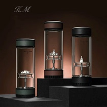 KM high-grade snowflake pure silver cup creative trend double-layer glass portable filter water cup tea separation tea cup