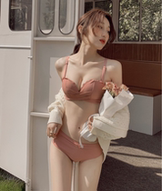 Japanese underwear women without steel ring gathering small chest glossy cloud Cup female dress adjustable bra set