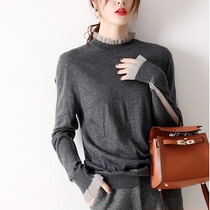 Japanese light luxury eugen yarn fungus collar bottoming shirt womens long-sleeved skin-friendly and comfortable thin wool knitted sweater