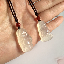 Natural white chalcedony Buddha male pendant Meng Meng Da Evil spirits keep safe necklace Bag Buddha Baby Buddha pendant