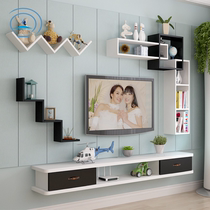 Solid wood TV cabinet wall-mounted combination Modern Chinese living room background wall cabinet decorative shelf wall cabinet Wall cabinet wall cabinet