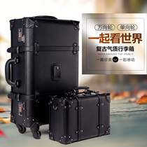 2021 new black vintage premium business casual leather suitcase womens luggage trolley case password suitcase