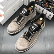 Tide brand Martin boots male high British wind winter plus velvet tooling shoes 2021 new leather retro Korean leather shoes