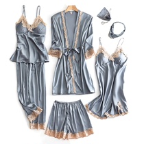 Sleepwear Woman 2021 New Summer Ice Silk Senior Feel Thin With Chest Cushion Home 5 Suits Two Sleeping Skirts