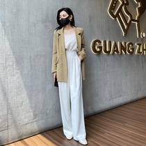 Early autumn high luxury suit drape pants set 2021 French British temperament elegant wind cabinet class inner small coat