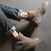 Martin boots mens high-end overwear shoes retro casual autumn and winter leather medium-help British wind plus Velvet Desert short boots tide
