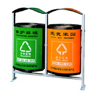 Park Street District Scenic Area Outdoor Environmental Protection Classification Trash Can Sanitation Municipal Double Barreled Iron Wood Fruit Leather Case