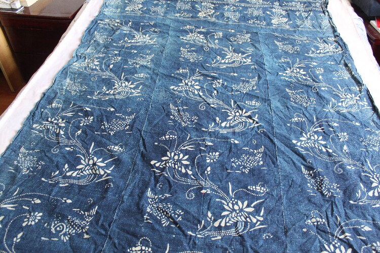老旧布料五十年代收藏老蜡染布被面 bm38101八成新