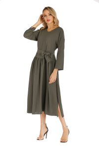 Long sleeve V-neck split loose dress