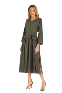 Long sleeve V-neck split loose dress