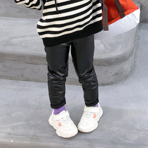 Yangmeijia 2021 autumn new trousers girls female baby fashionable handsome leather pants Korean western style
