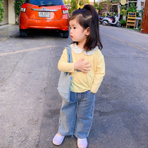 Bayberry childrens clothing 2021 autumn new girls jeans baby Korean version of wild pants childrens straight trousers