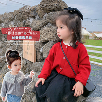 Bayberry childrens clothing 2021 autumn new girls round neck knitted cardigan little girl casual fashion jacket