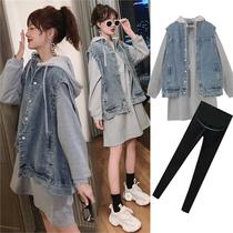 Maternity dress spring and autumn skirt 2021 New Net red coat autumn suit fashion pregnant women dress autumn