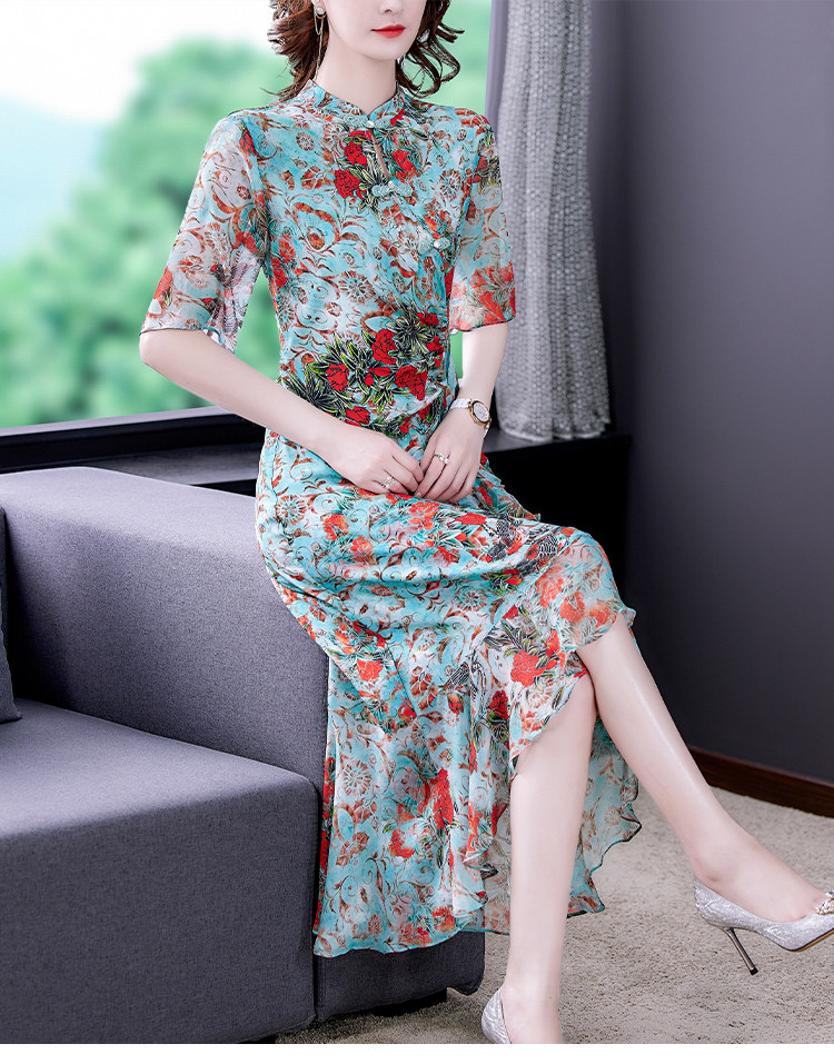 双绉真丝连衣裙女夏装年轻款重磅印花改良旗袍版裙子_靓依坊服饰nyffs